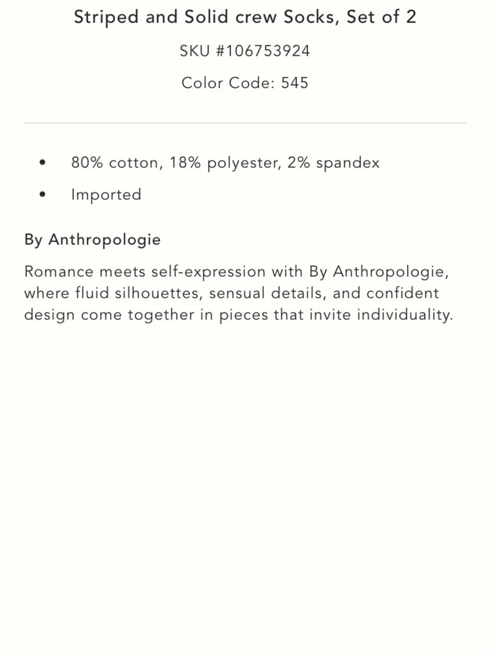 Anthropologie Striped and Solid Crew Socks NWT